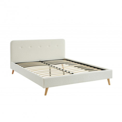 Lit ANDREAS tissu bouclette écru 140x190 sommier inclus|Lit Adulte|Baita Home