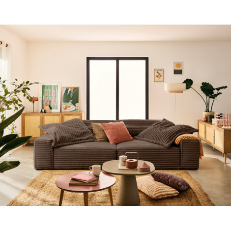 Richie - canapé droit 3 places avec double méridienne en fausse fourrure côtelée|Canape|BestMobilier