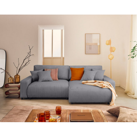 Pivoine - canapé d'angle 4 places réversible convertible avec 2 coffres en velours côtelé|Canape|BestMobilier