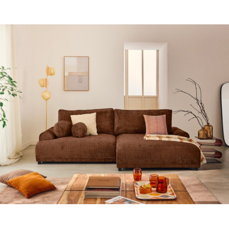 Nelly - canapé d'angle droit 4 places convertible avec coffre en velours texturé|Canape|BestMobilier
