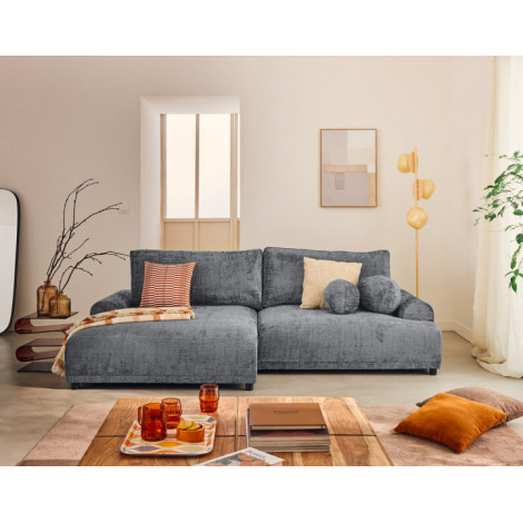 Nelly - canapé d'angle gauche 4 places convertible avec coffre en velours texturé|Canape|BestMobilier