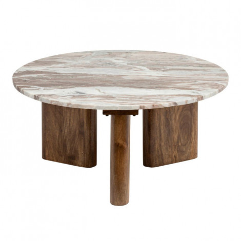 Table Basse en Marbre & Bois "Coppa" 91cm Beige|Table Basse|Paris Prix