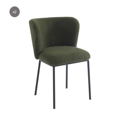 Lot de 2 chaises BIANCA tissu bouclette kaki pieds métal noir|Chaise|Baita Home