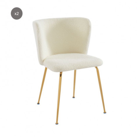 Lot de 2 chaises BIANCA tissu bouclette écru pieds doré|Chaise|Baita Home