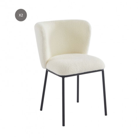 Lot de 2 chaises BIANCA tissu bouclette écru pieds métal noir|Chaise|Baita Home