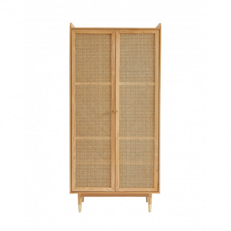 Armoire LEON placage chêne et cannage rotin 2 portes 90cm|Armoire|Baita Home