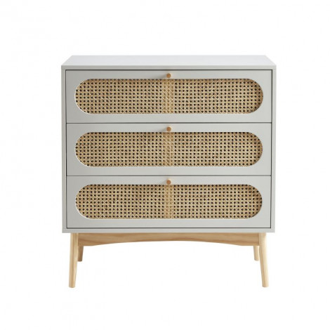 Commode SIXTINE gris perle et cannage rotin 3 tiroirs|Commode|Baita Home