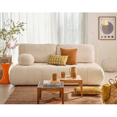 Bowie - canapé 3 places convertible coffre + coussin rond inclus en tissu texturé|Canape|BestMobilier