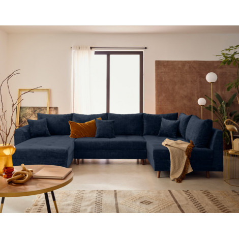 Rune - canapé panoramique d'angle droit 7 places en velours texturé|Canape|BestMobilier