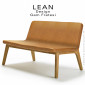 Banquette design LEAN, pour salon lounge ou la maison, piétement chêne massif huilé ou teinté noir, assise cuir avec 2 coussins.|Banquettes / Bancs / Poufs|100chaises