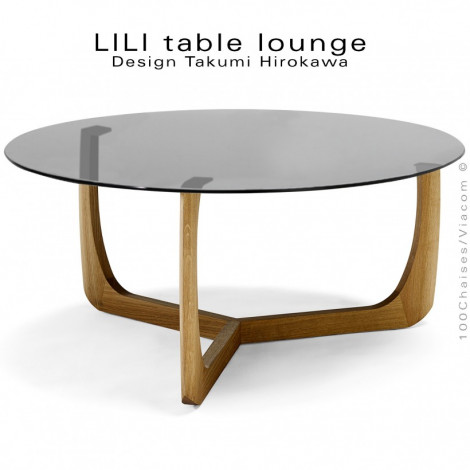 Table basse design LILI, plateau rond Ø90, verre securit blanc ou teinté noir, piétement chêne massif huilé ou teinté noir.|Table|100chaises Table basse design LILI, plateau rond Ø90, verre securit blanc ou teinté noir, piétement chêne massif huilé ou teinté noir.|Table|100chaises