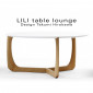 Table basse ronde lounge LILI, piétement bois massif de chêne huilé, plateau stratifié noir ou blanc, chant incliné.|Table|100chaises Table basse ronde lounge LILI, piétement bois massif de chêne huilé, plateau stratifié noir ou blanc, chant incliné.|Table|100chaises