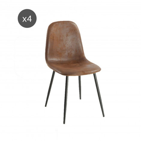 Lot de 4 chaises LENA suédine aspect cuir vieilli pieds métal noir|Chaise|Baita Home