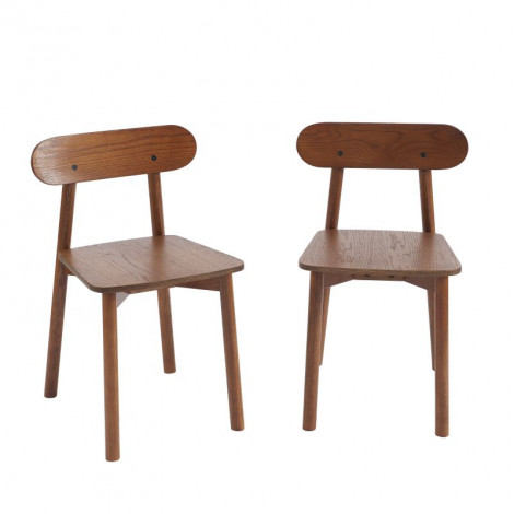 Lot de 2 chaises CELESTE chêne massif couleur noyer et pieds en placage chêne|Chaise|Baita Home