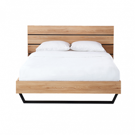 Lit FELIX effet chêne et métal noir 160x200 sommier inclus|Lit Adulte|Baita Home