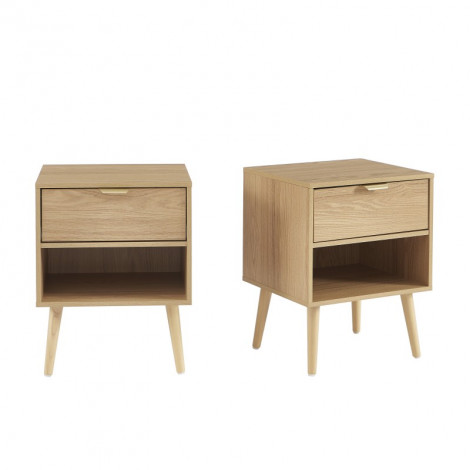 Lot de 2 tables de chevet JEANNE effet chêne 40cm|Chevet|Baita Home