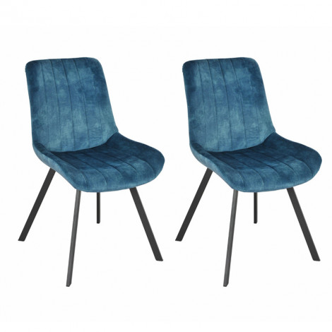 Lot 2 chaises en velours bleu rembourré et pieds métal - NANY 2|Chaise|Meuble et moi