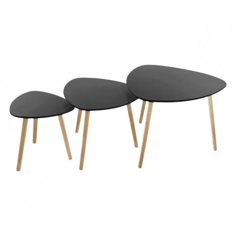 Lot de 3 Tables à Café Gigognes "Mileo" 60cm Noir|Table Basse|Paris Prix