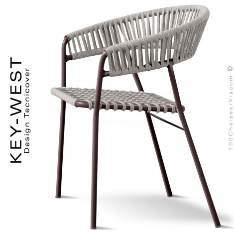 Fauteuil repas terrasse KEY-WEST, structure acier galvanisé peint, assise et dossier tressage corde marine - Lot de 2 pièces.|Fauteuil / Chauffeuse|100chaises