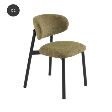 Lot de 2 chaises CIARA bouclette kaki et pieds métal noir|Chaise|Baita Home
