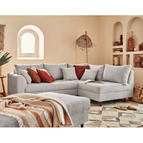 Rune - canapé d'angle droit - 4 places - avec pouf d'appoint - en velours côtelé|Canape|BestMobilier