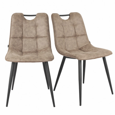 Lot 2 chaises tissu taupe vintage avec poignée et pieds noirs - MUSE 2|Chaise|Meuble et moi