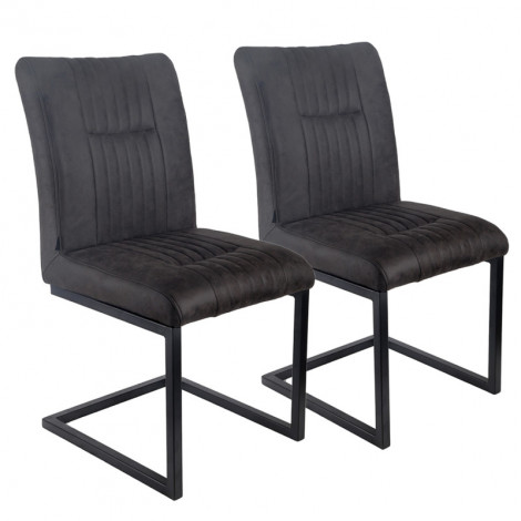 Lot 2 chaises tissu gris anthracite vintage pieds métal noir - VIVI 2|Chaise|Meuble et moi