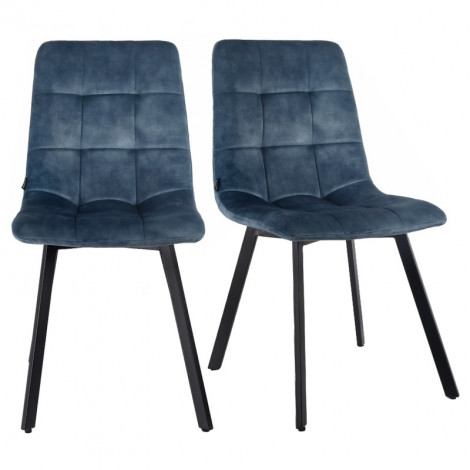 Lot de 2 chaises en velours bleu avec pieds en métal noir - NAMI 2|Chaise|Meuble et moi
