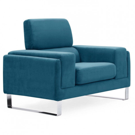 Fauteuil Design en Velours Côtelé "Ezekiel" 104cm Bleu|Fauteuil / Chauffeuse|Paris Prix