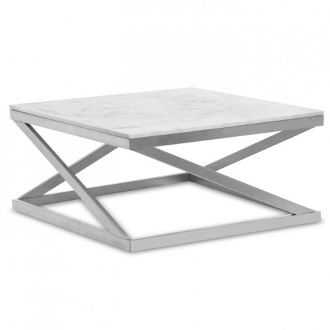 Table Basse Design "Palamo" 86cm Argent & Blanc|Table Basse|Paris Prix