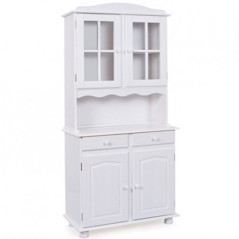 Vaisselier 4 Portes Bois Massif "Alienor" 198cm Blanc|Vaisselier|Paris Prix