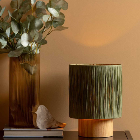 Lampe à poser ronde en bois et abat-jour vert|Lampes à poser|Lampe Avenue