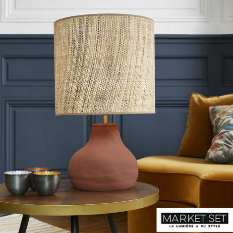 Lampe en céramique et abat-jour bana et raphia Portinatx M|Lampes à poser|Lampe Avenue