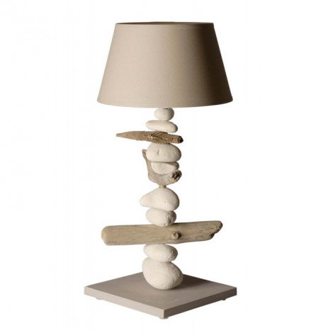 Grande lampe bois flotté et galets abat-jour taupe|Lampes à poser|Lampe Avenue Grande lampe bois flotté et galets abat-jour taupe|Lampes à poser|Lampe Avenue