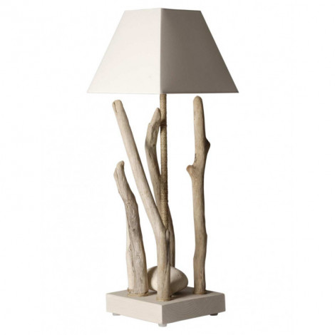 Lampe à poser bois flotté et galets abat jour blanc|Lampes à poser|Lampe Avenue