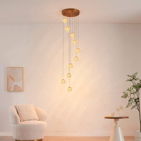Grande suspension dorée LED cage d'escalier 3 m - Esposia|Lustre|Kosilum