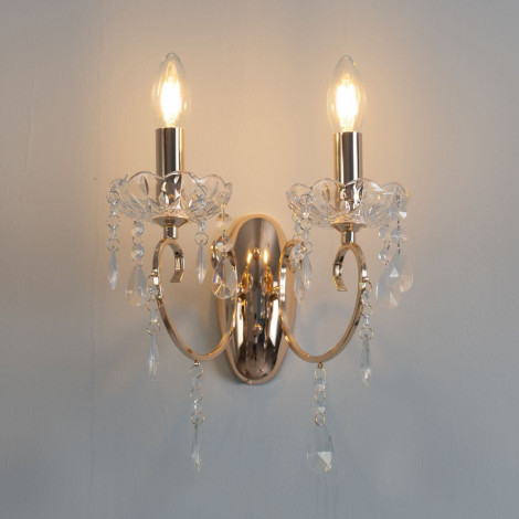 Applique 2 bras cristal baroque pampilles or rose - Pavia|Appliques murales|Kosilum Applique 2 bras cristal baroque pampilles or rose - Pavia|Appliques murales|Kosilum