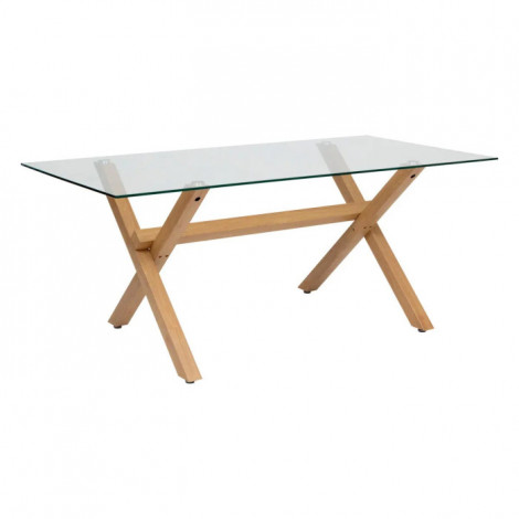 Table à Manger en Verre "Jorel" 180cm Transparent & Naturel|Table|Paris Prix