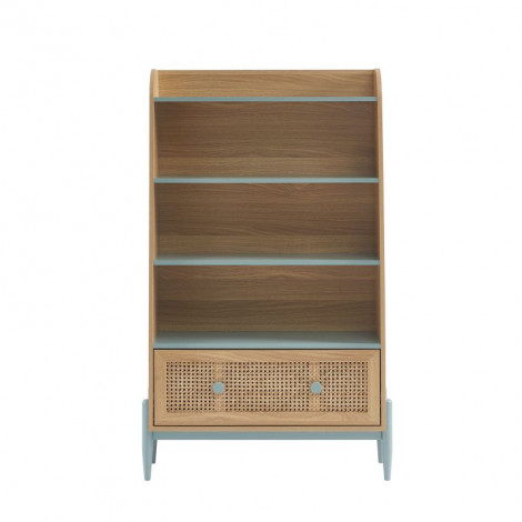 Bibliothèque PABLO bleu et cannage rotin 3 étagères|Bibliothèque|Baita Home