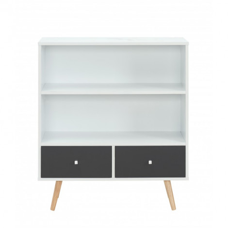 Bibliothèque BABETTE blanc et gris anthracite 2 tiroirs h90cm|Bibliothèque|Baita Home