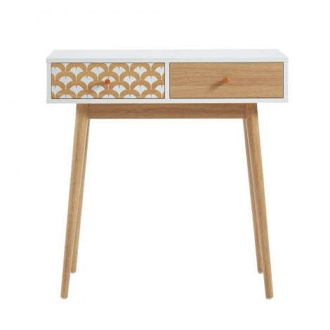 Console UTAH blanc et effet chêne 2 tiroirs 80cm|Console|Baita Home