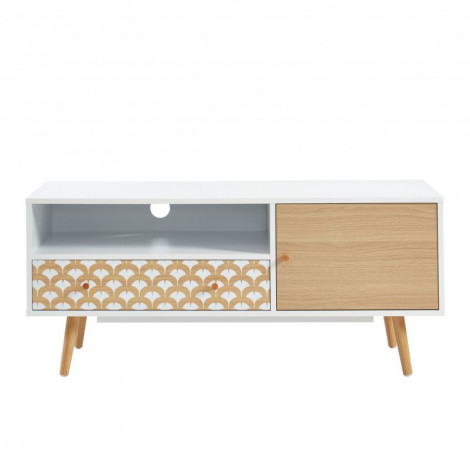 Meuble tv UTAH blanc et effet chêne 115cm|Meuble TV|Baita Home