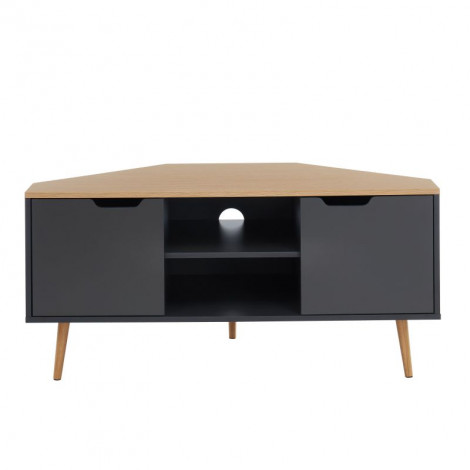 Meuble tv d'angle LYNA gris et effet chêne 2 portes 115cm|Meuble TV|Baita Home