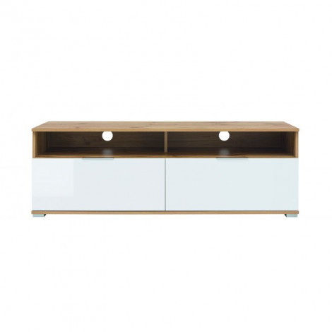 Meuble TV ZELE laqué blanc et effet chêne 135cm|Meuble TV|Baita Home