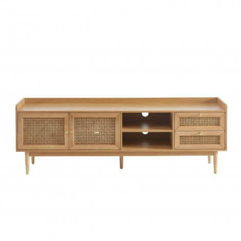 Meuble TV LEON placage chêne et cannage rotin 180cm|Meuble TV|Baita Home