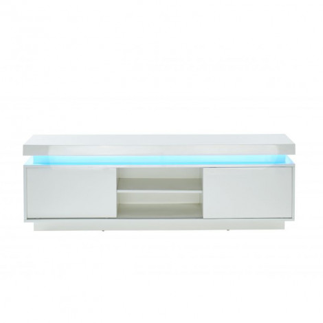 Meuble tv à LED ULYSSE laqué blanc brillant 2 portes 150cm|Meuble TV|Baita Home