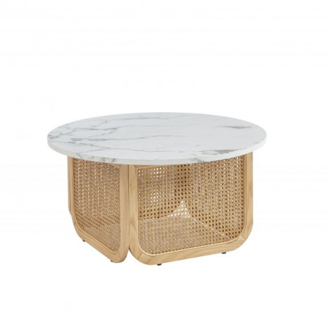 Table basse LEON effet marbre et cannage rotin 80cm|Table Basse|Baita Home