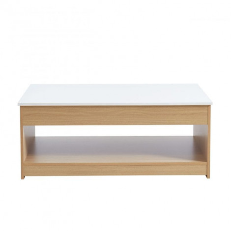 Table basse AMOS blanc et effet chêne plateau relevable|Table Basse|Baita Home
