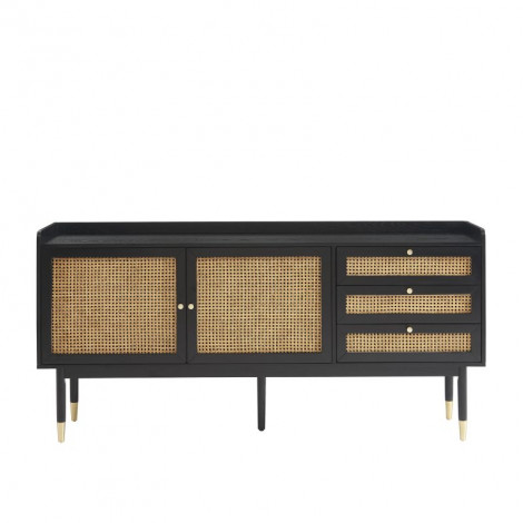 Buffet LEON placage chêne noir et cannage rotin 180cm|Buffet|Baita Home