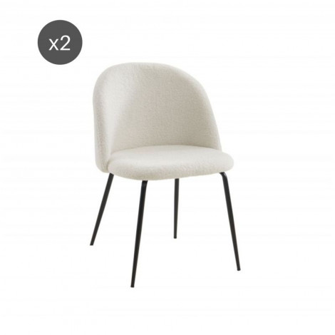 Lot de 2 chaises ESMEE tissu bouclette écru pieds métal noir|Chaise|Baita Home